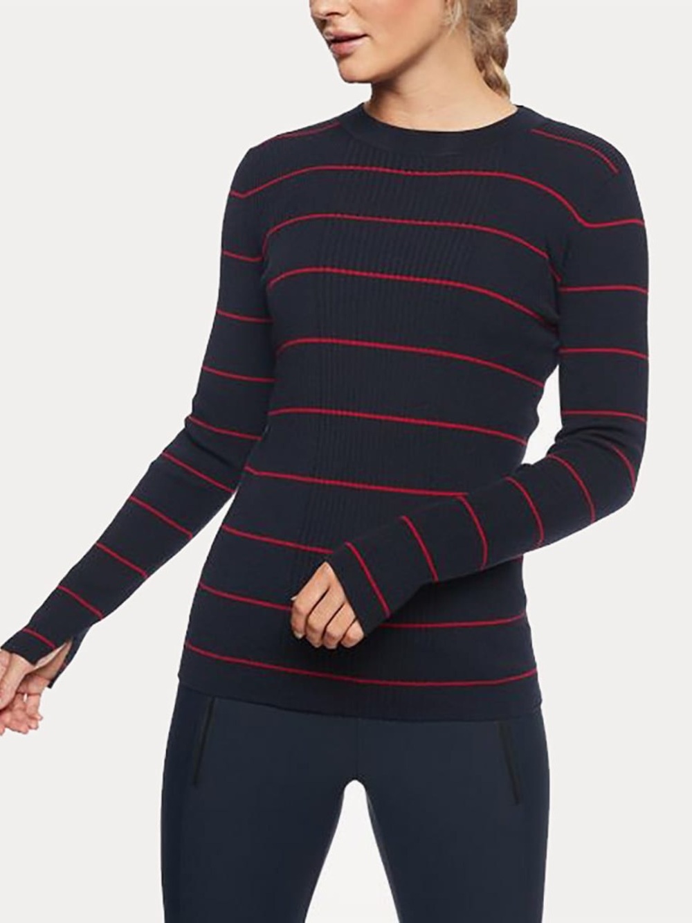 Athleta Bayside Striped Soft Merino Wool Slim Pullover Sweater Top Size M